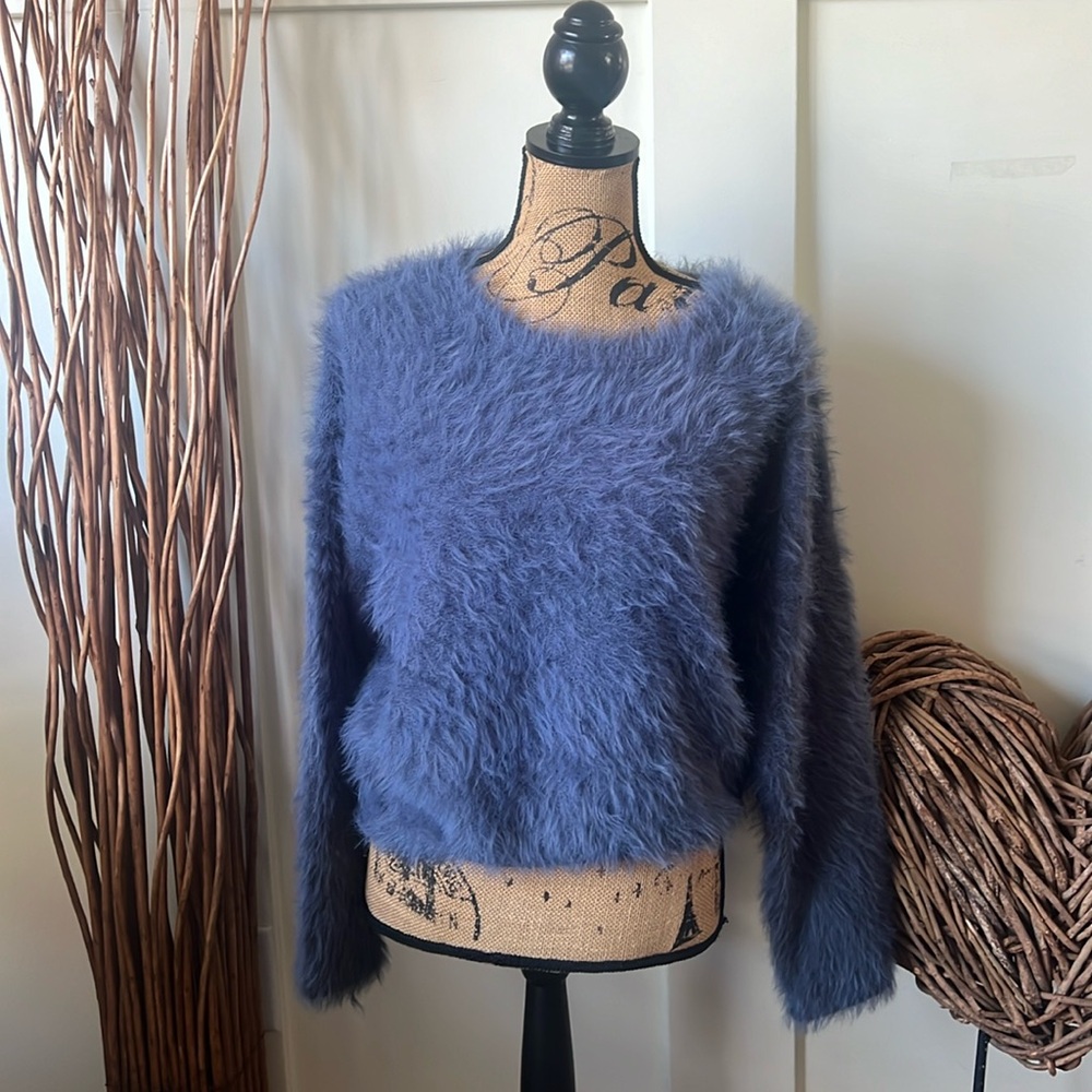 Truth Blue Faux Fur Crewneck Sweater